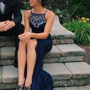 Navy Haltered Prom Dress